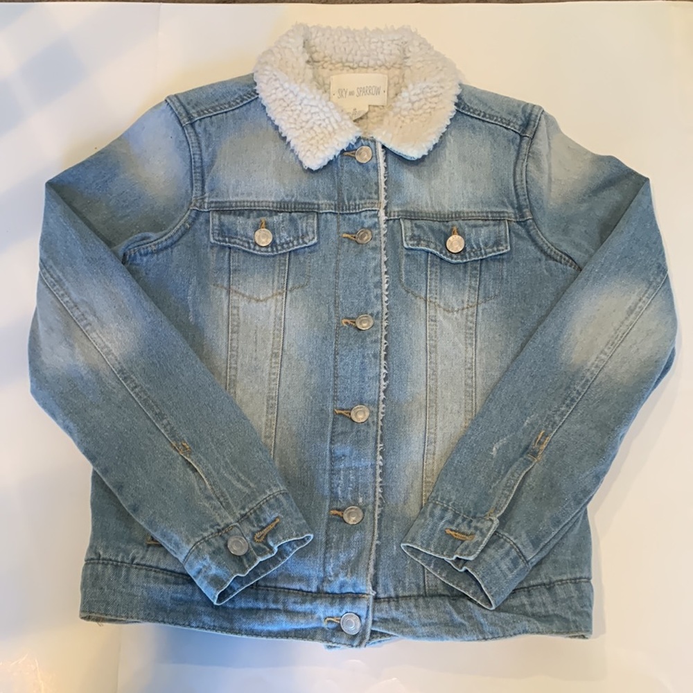 Distressed Denim Sherpa Jacket Blue Jean